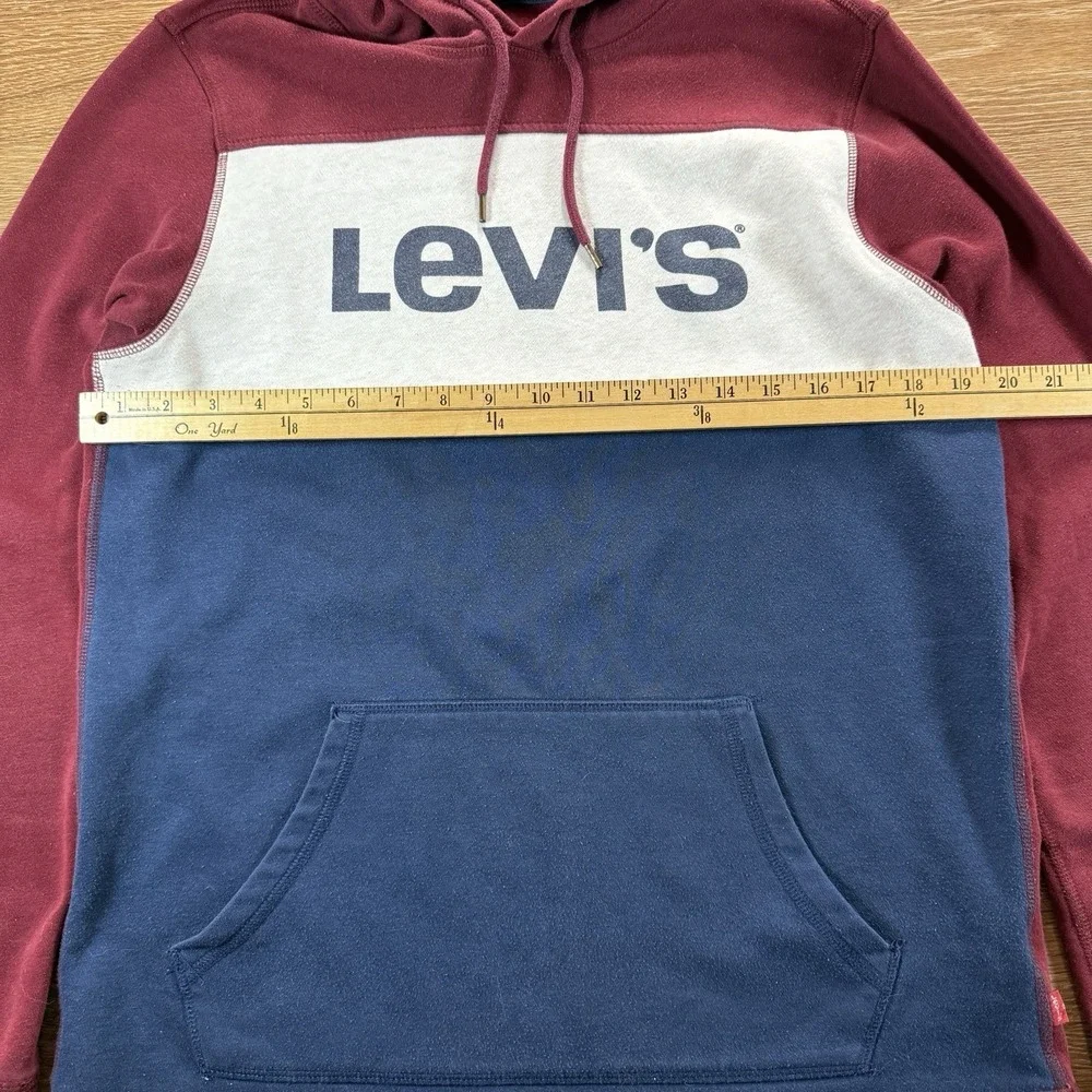 Levi's Hoodie Mens M Red Blue Colorblock Logo Pullover Sweatshirt Streetwear